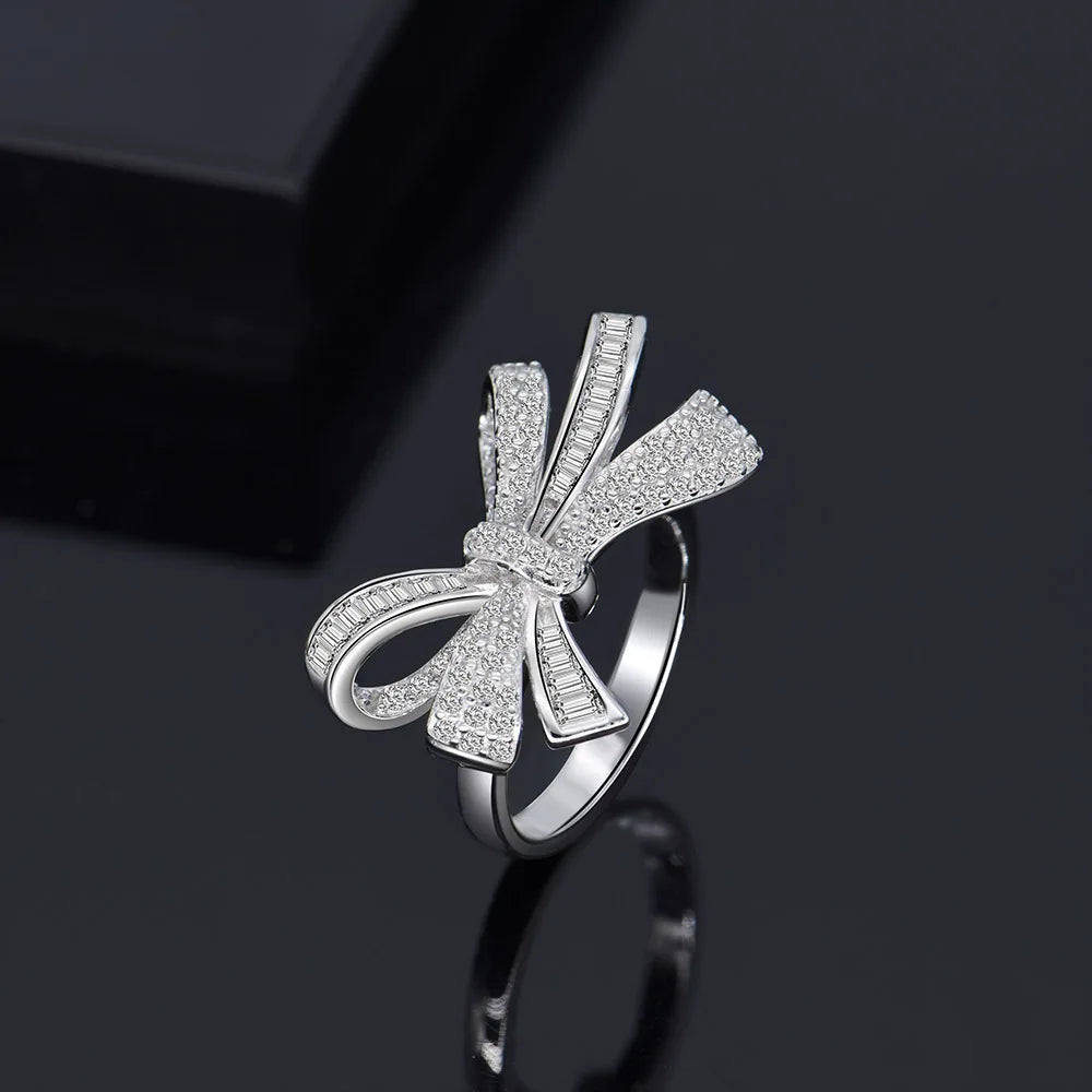 Sterling Silver Moissanite Bowknot Ring