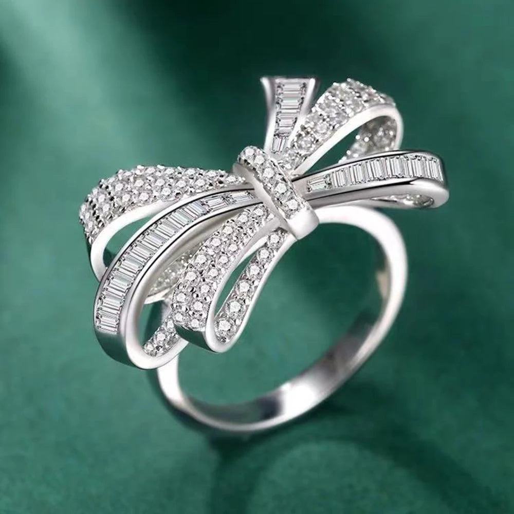 Sterling Silver Moissanite Bowknot Ring