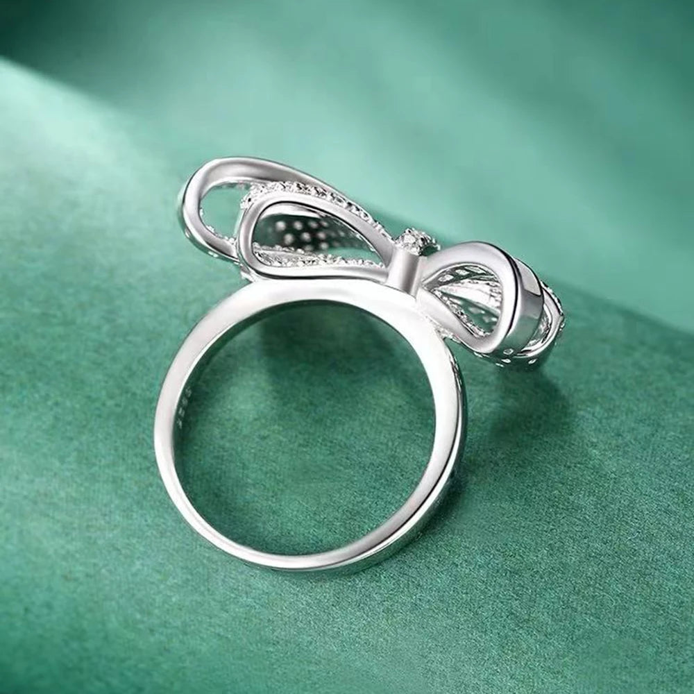 Sterling Silver Moissanite Bowknot Ring