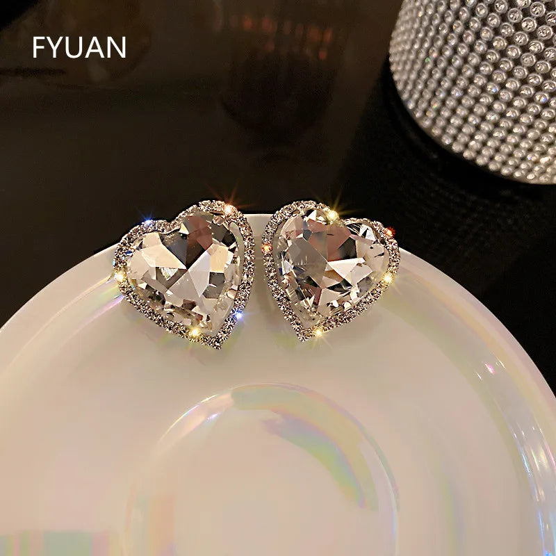 Heart Crystal Clip Earrings (No Piercing)