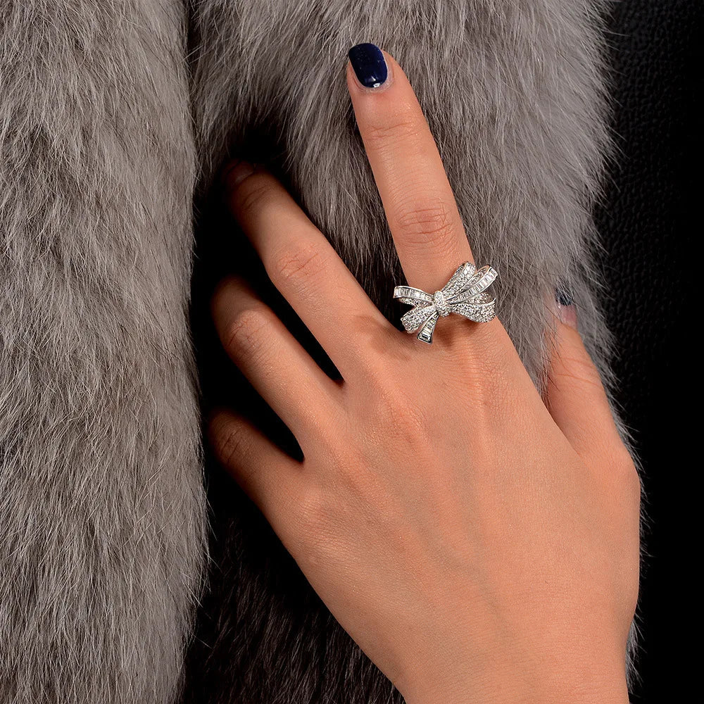 Sterling Silver Moissanite Bowknot Ring