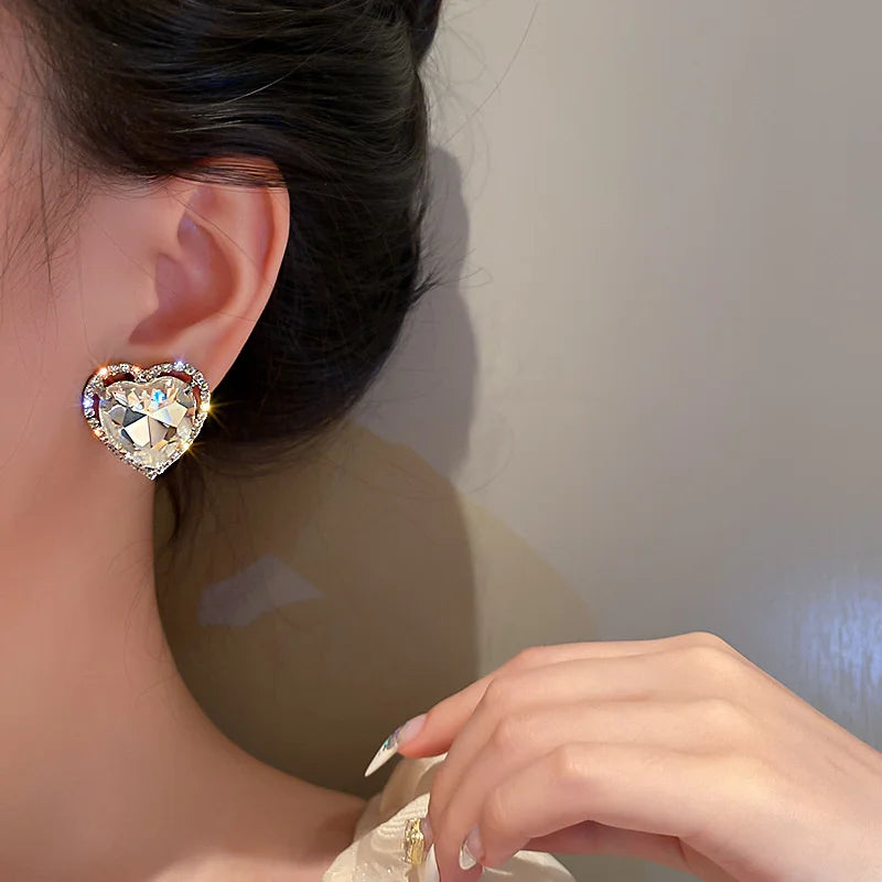 Heart Crystal Clip Earrings (No Piercing)