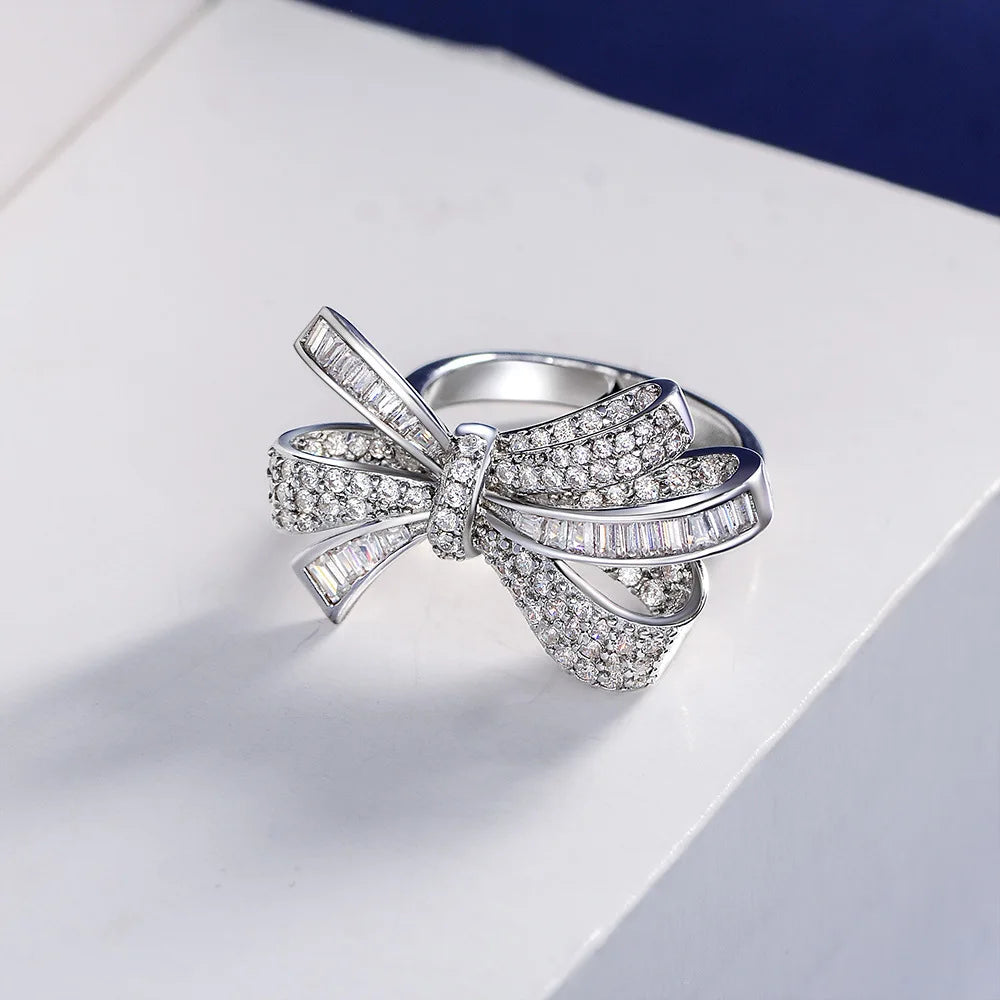 Sterling Silver Moissanite Bowknot Ring