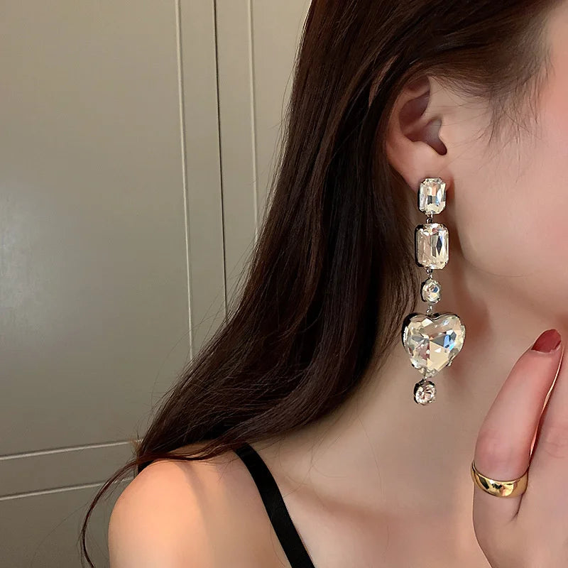Heart Crystal Dangle Earrings