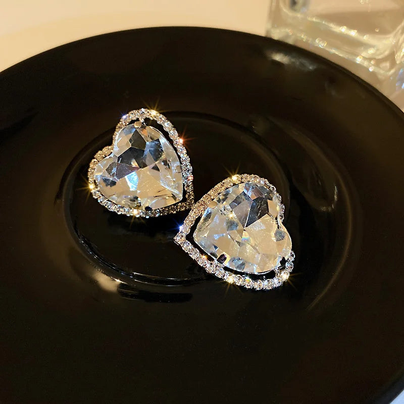 Heart Crystal Clip Earrings (No Piercing)