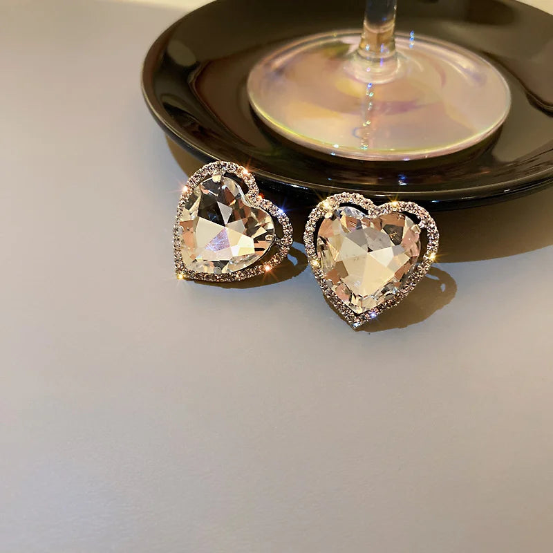 Heart Crystal Clip Earrings (No Piercing)