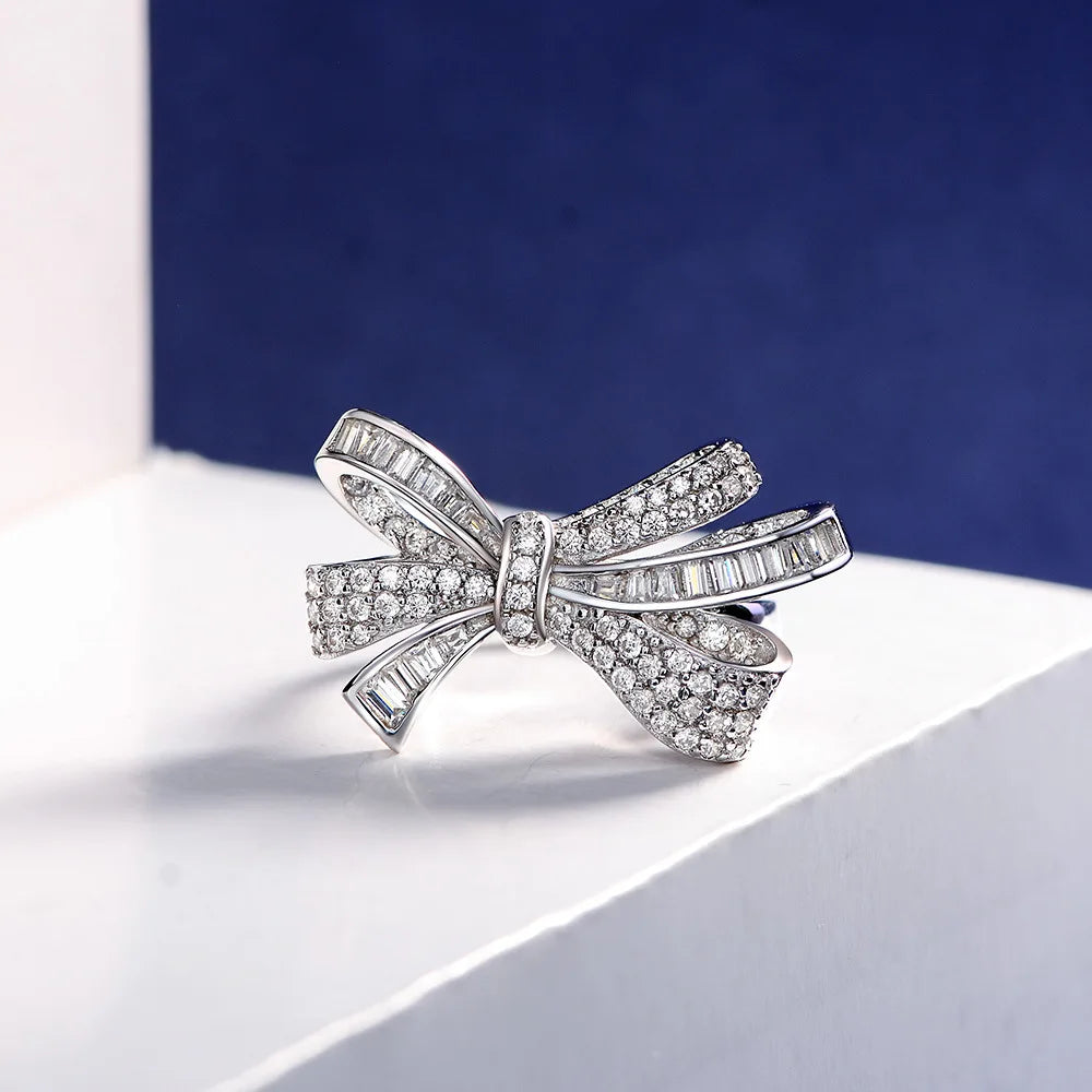 Sterling Silver Moissanite Bowknot Ring
