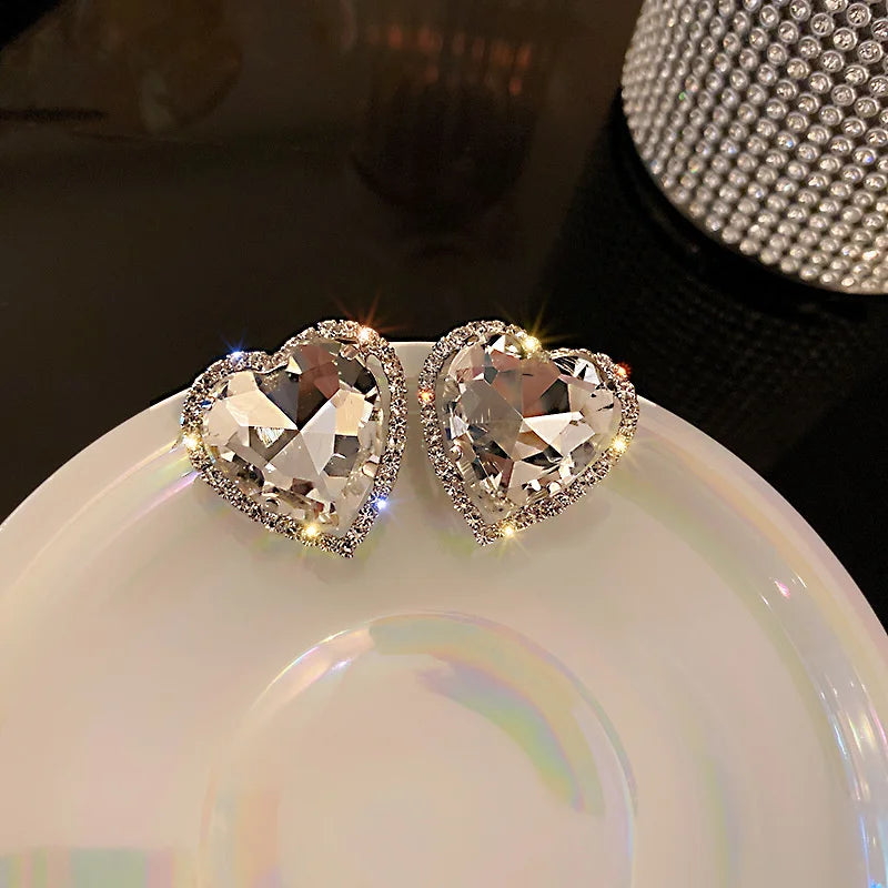 Heart Crystal Clip Earrings (No Piercing)