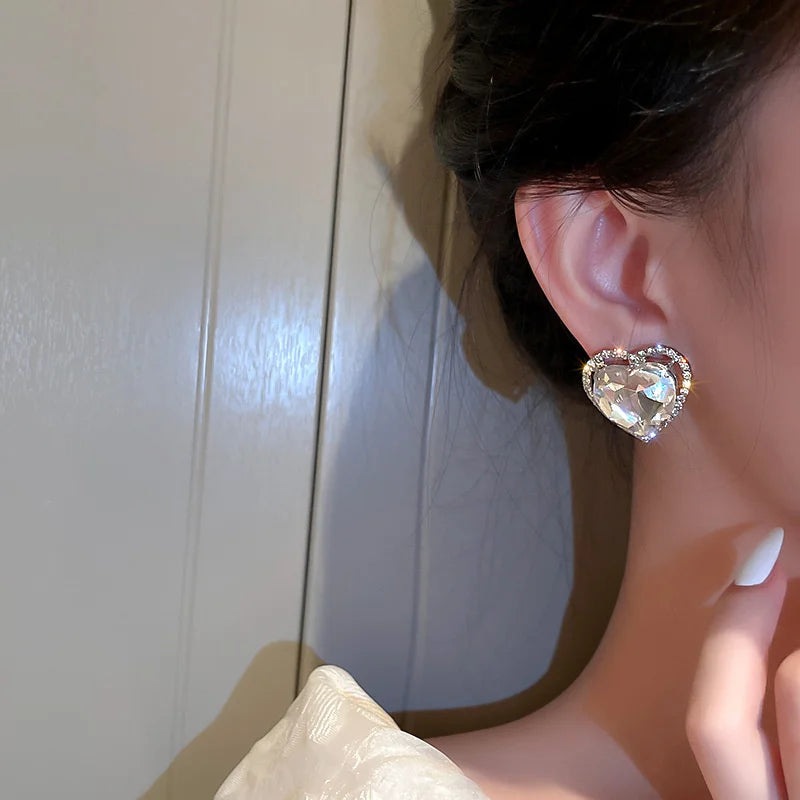 Heart Crystal Clip Earrings (No Piercing)