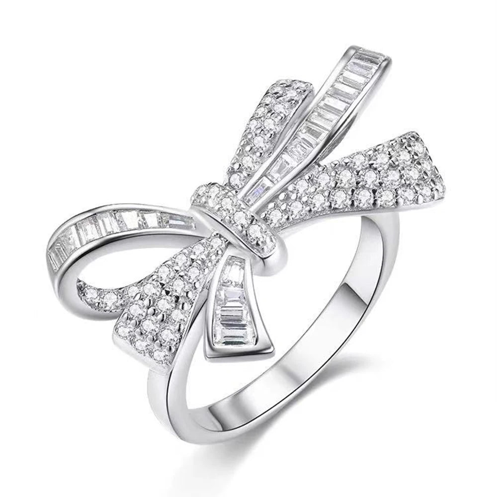 Sterling Silver Moissanite Bowknot Ring