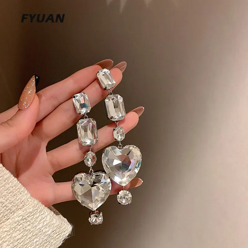 Heart Crystal Dangle Earrings