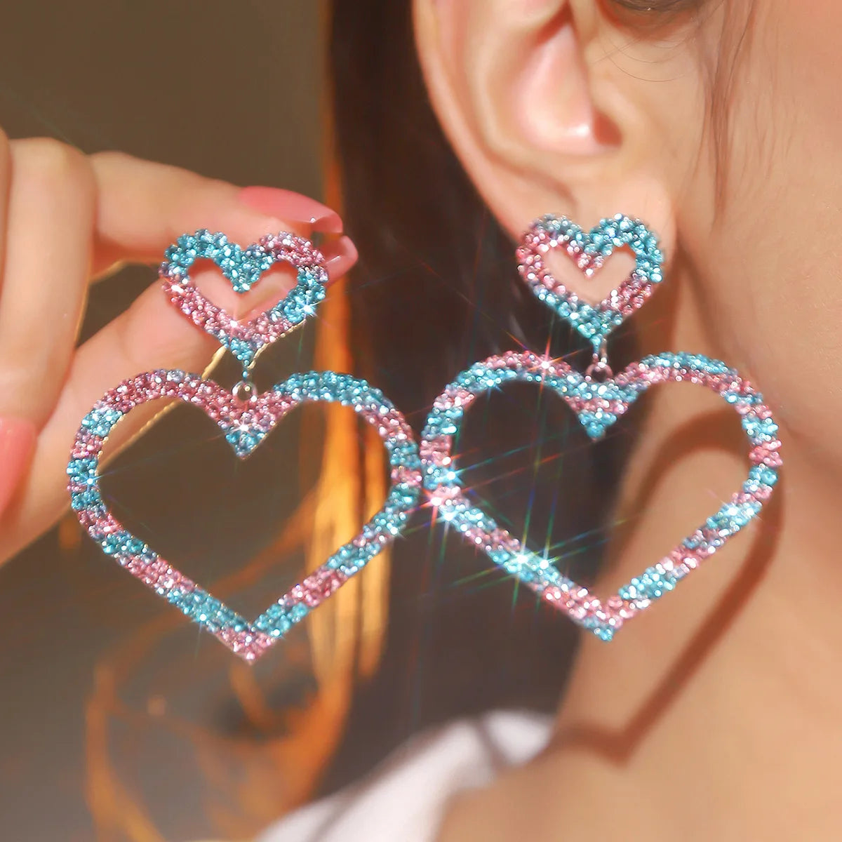Heart Rhinestone Drop Earrings