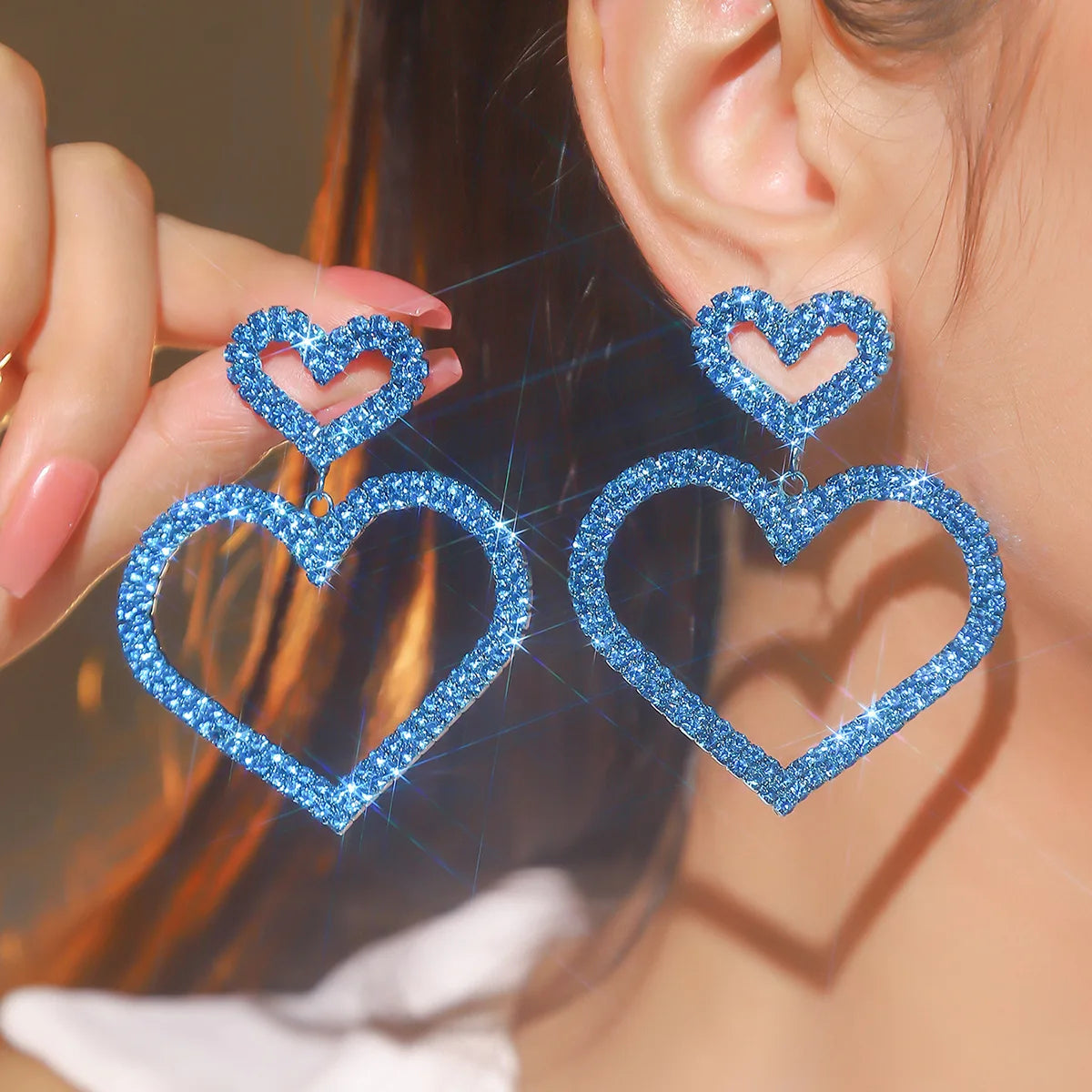 Heart Rhinestone Drop Earrings