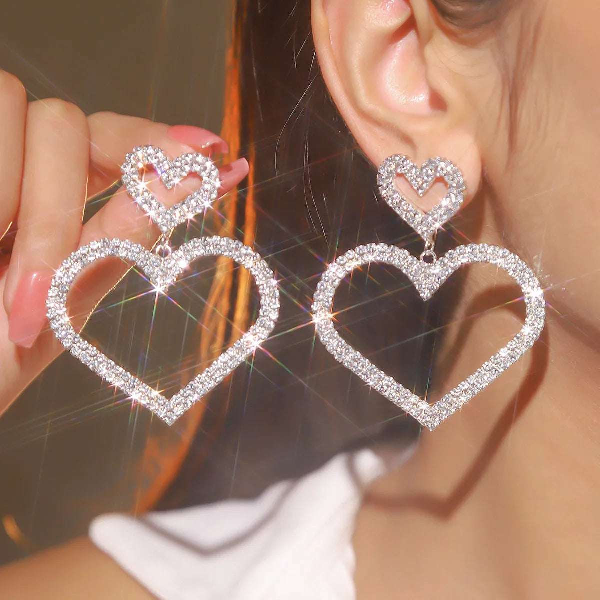 Heart Rhinestone Drop Earrings