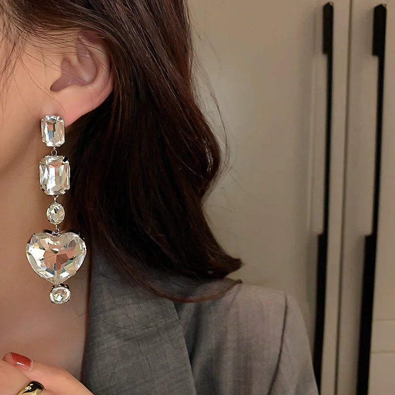 Heart Crystal Dangle Earrings
