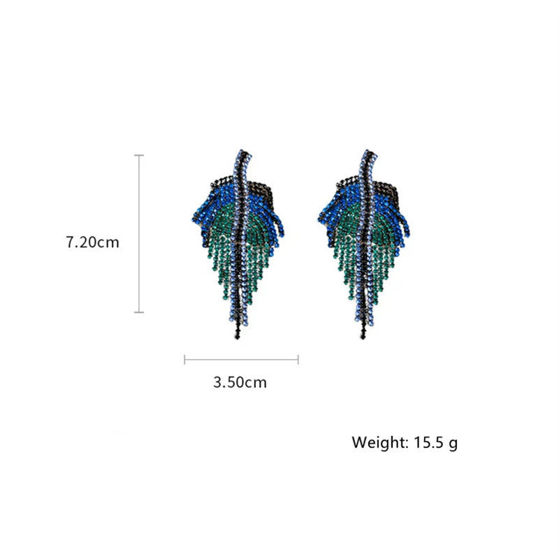 Blue Rhinestone Tassel Drop Earrings