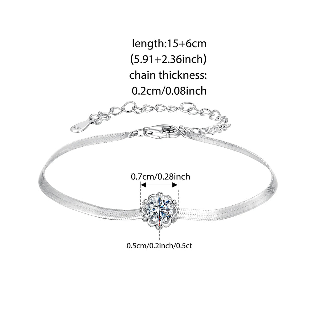 Sterling Silver Moissanite Flower Bracelet