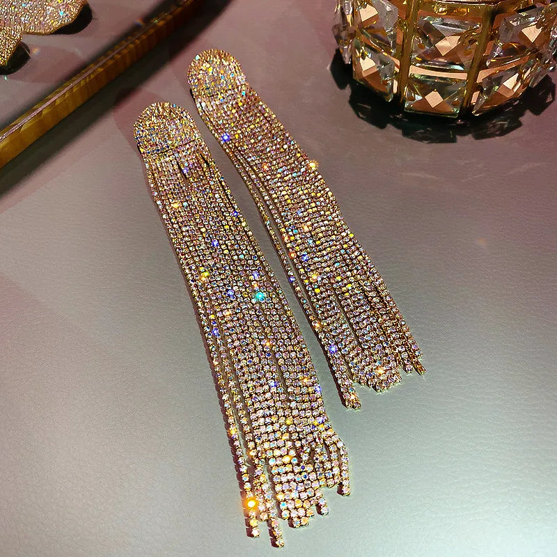 Oversized Rhinestone Tassel Earrings