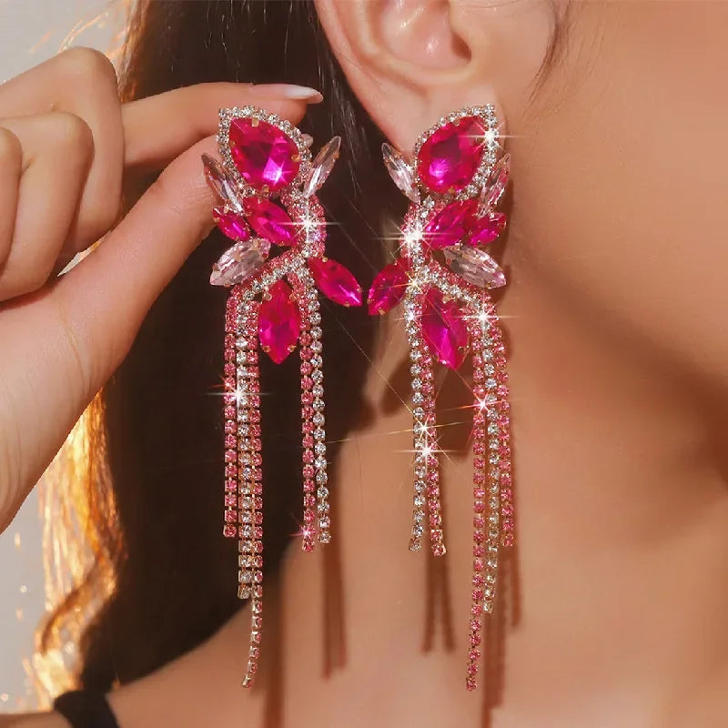 Water Drop Crystal Tassel Earrings