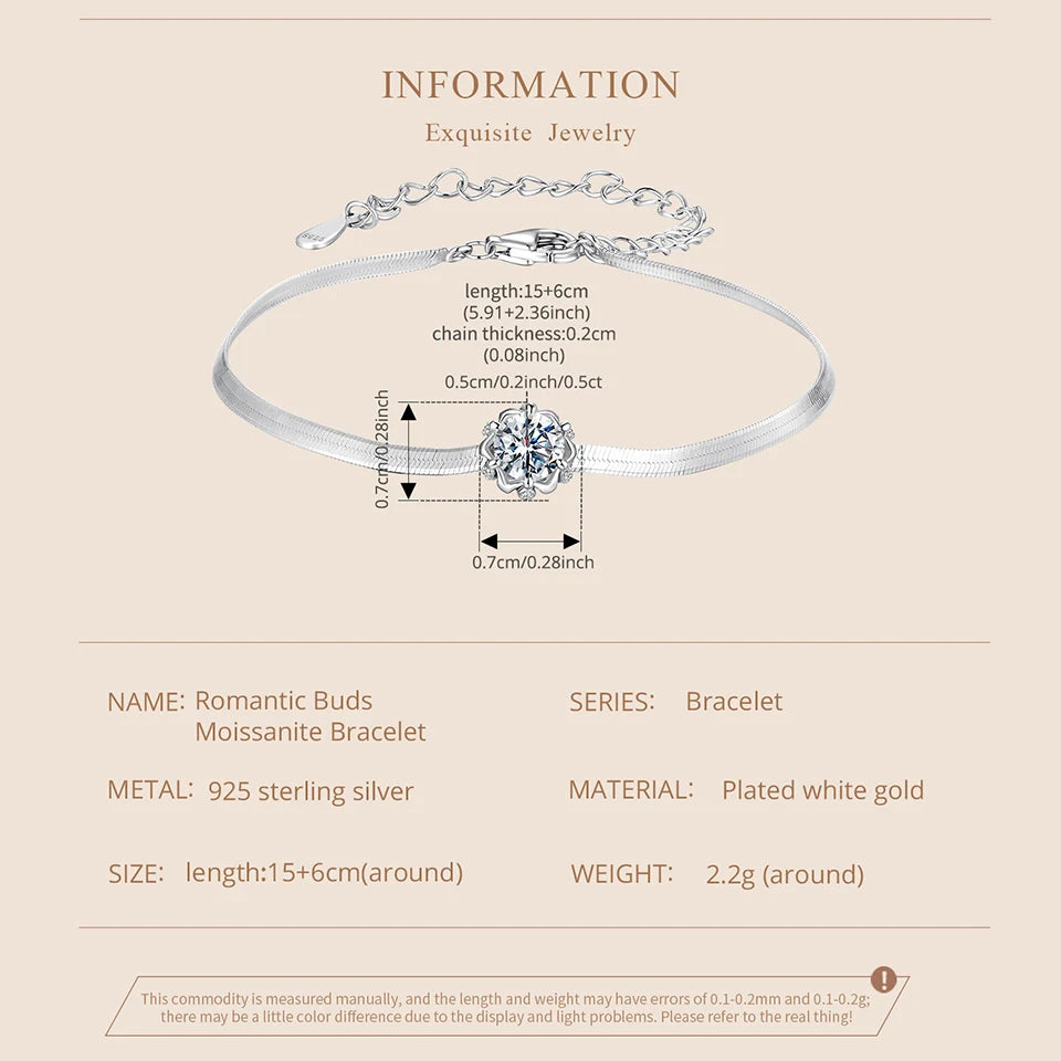 Sterling Silver Moissanite Flower Bracelet