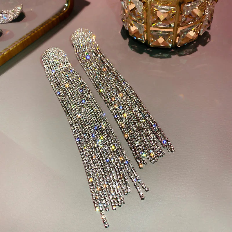 Oversized Rhinestone Tassel Earrings