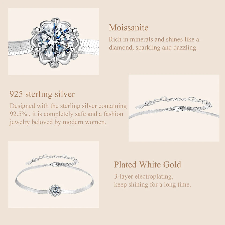 Sterling Silver Moissanite Flower Bracelet