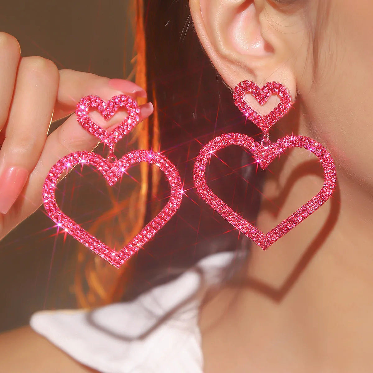 Heart Rhinestone Drop Earrings