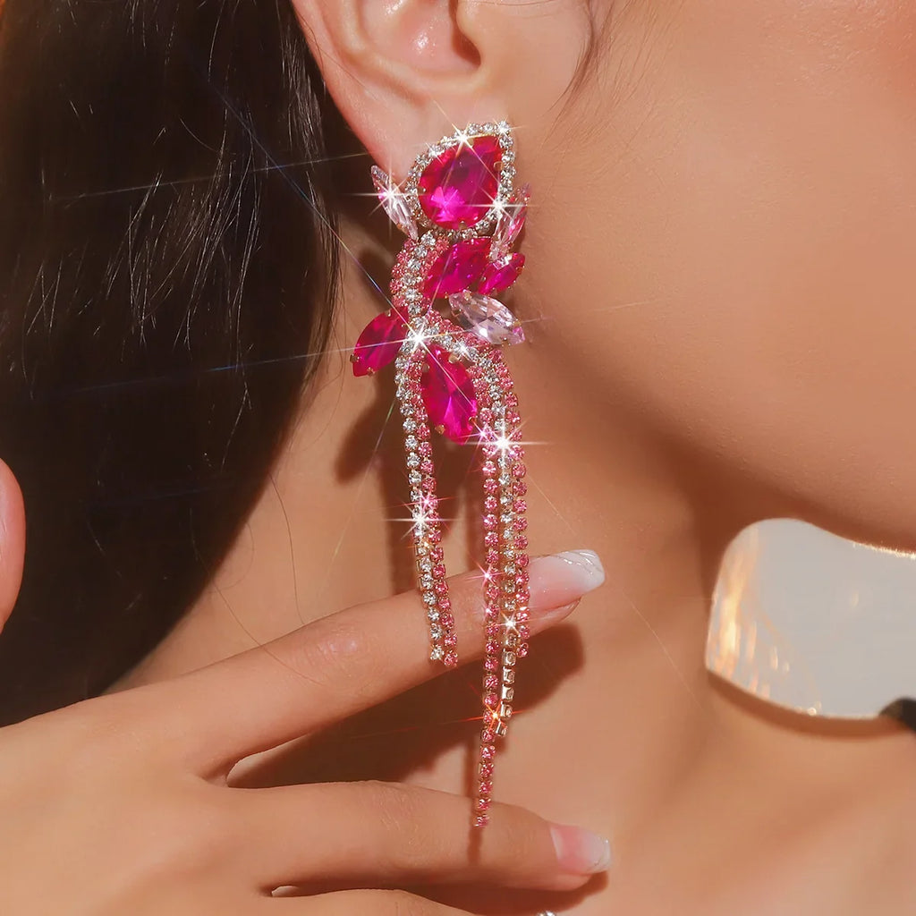 Water Drop Crystal Tassel Earrings