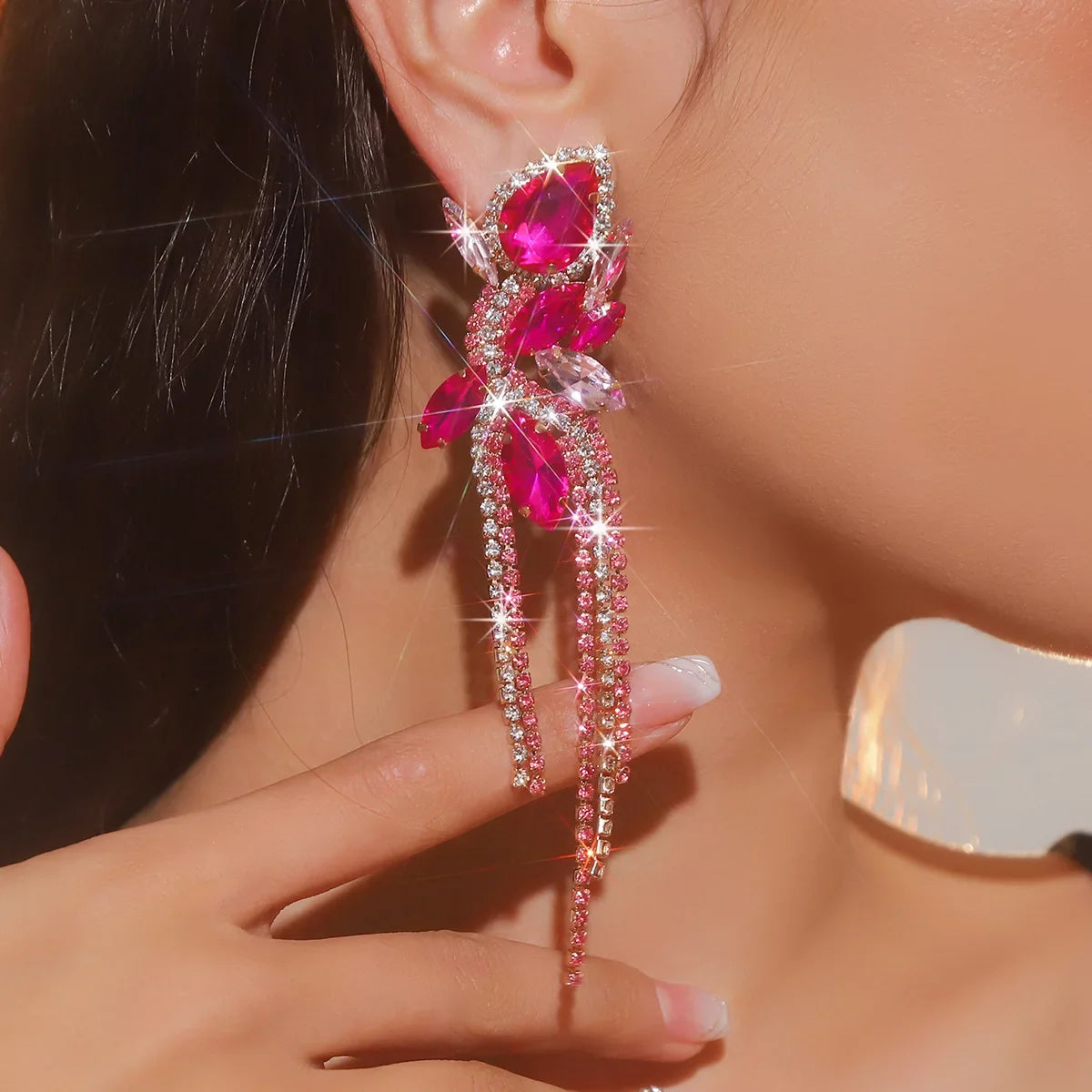 Water Drop Crystal Tassel Earrings