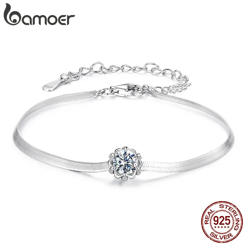 Sterling Silver Moissanite Flower Bracelet