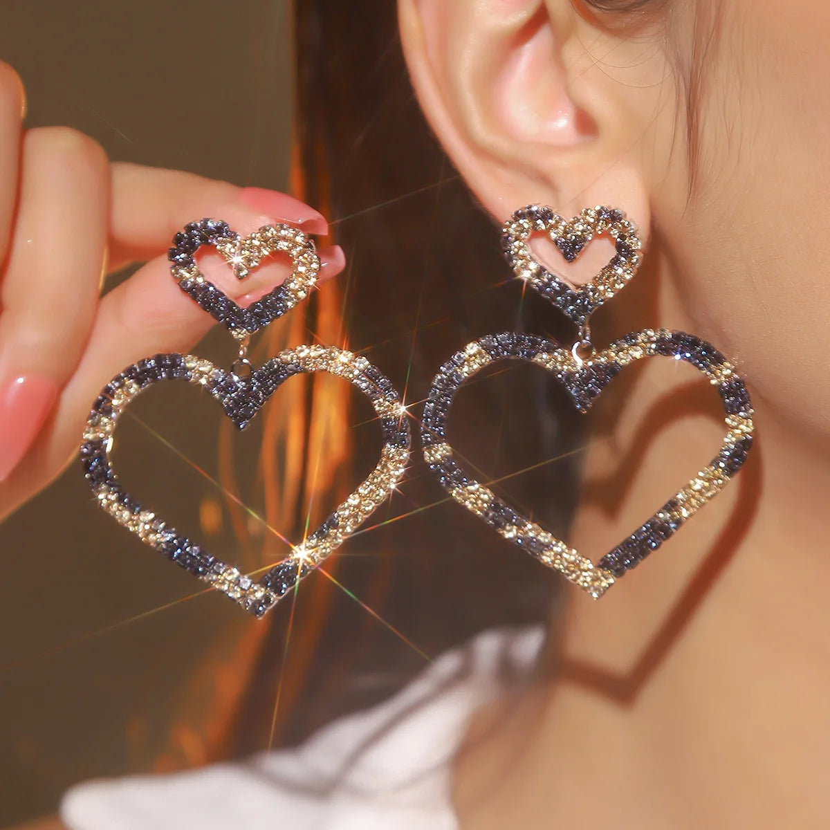 Heart Rhinestone Drop Earrings